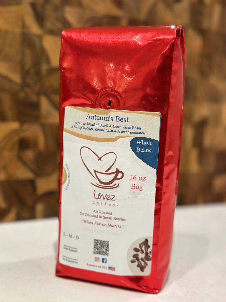 Savor the Unique Flavor of Sustainable small batch Air Roasted Coffee!  Experience the harmonious blend of Brazilian and Costa Rican specialty beans, unlocking notes of walnuts, roasted almonds, and cantaloupe. 