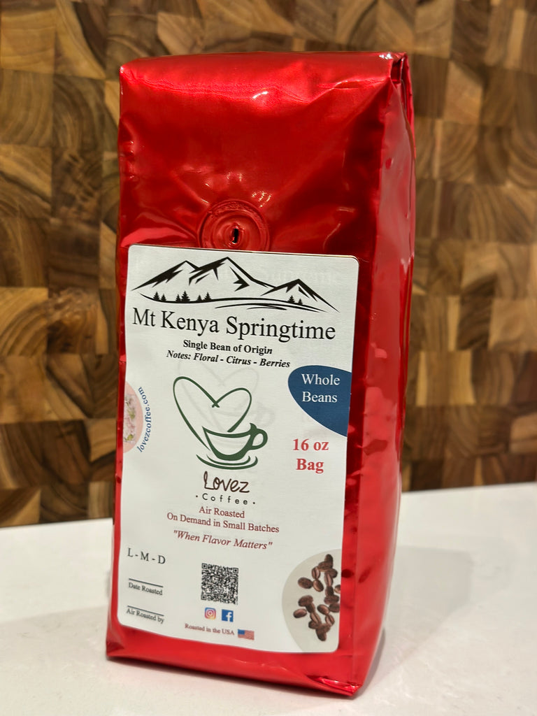 LOVEz Mt Kenya Springtime Air Roasted Specialty Coffee Beans, where every cup promises a symphony of flavors that will awaken your senses. Nestled in the verdant hills surrounding the majestic Mount Kenya, these single-origin coffee beans offer a coffee experience like no o
